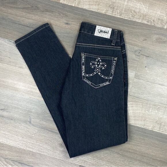 Blu Rein Rhinestone Embellished Low Rise Skinny Jeans Blue Juniors 5 - Picture 1 of 11